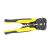 Cable stripping and crimping pliers with yellow and black handles.