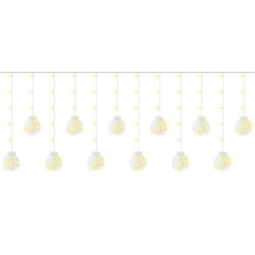 Fényfüggöny 108LED warm white curtain lights, hanging in a row