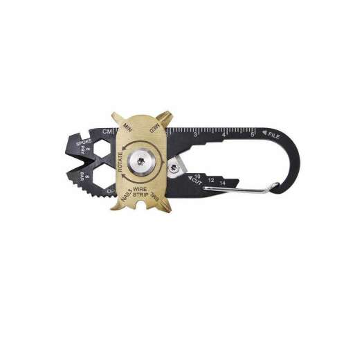20 az 1-ben multitool kulcstartó karabinerrel, palacknyitóval, csavarhúzóval, reszelővel, vonalzóval és még sok mással