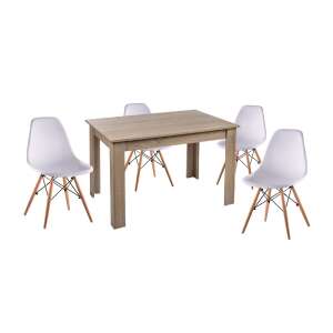 Bovino 4 seater dining set Didier with chairs Beech - White