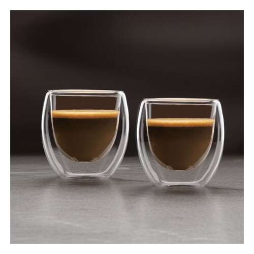 Sada 2 dvojstenných sklenených pohárov, 80 ml, na kávu, čaj alebo iné nápoje