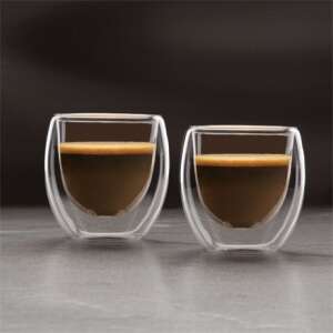 Set of 2 double-walled glass cups, 80 ml, for coffee, tea, or other beverages - Glass