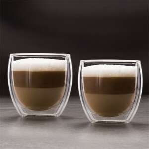 Set of 2 double-walled glass cappuccino cups, 250 ml each, perfect for hot and cold drinks - Serving