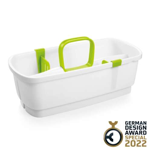 ProfiMATE Cleaning Caddy, white with green handle, organizer for cleaning supplies