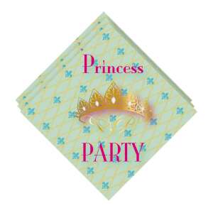 20 Stück Prinzessin Party Servietten mit goldener Krone und türkis-gelbem Muster - Servietten