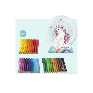 Set de markere Faber-Castell Unikornisos Connector, 33 culori, cutie metalică cu unicorn - Pixuri