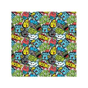 Hârtie de ambalaj cu model BOOM verde, 100x70cm, cu modele colorate în stil graffiti - Ambalaje cadouri