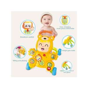 Cărucior multifuncțional 2 în 1 pentru bebeluși și centru de activitate cu sunet, cu design de urs, telefon muzical detașabil și mai multe funcții interactive - Premergatoare, Premergatoare și Jocuri de dezvoltare pentru copii mici