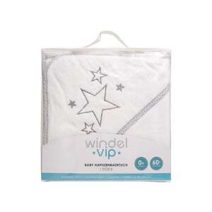 Windel Vip Baby Kapuzenbadetuch, 80x80 cm, weiß mit grauen Sternen, 1 Stück - Badezubehör