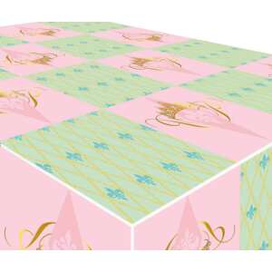 Feță de masă pentru petrecerea prințesei, feță de masă roz și verde cu coroane aurii și modele florale - Fețe de masă