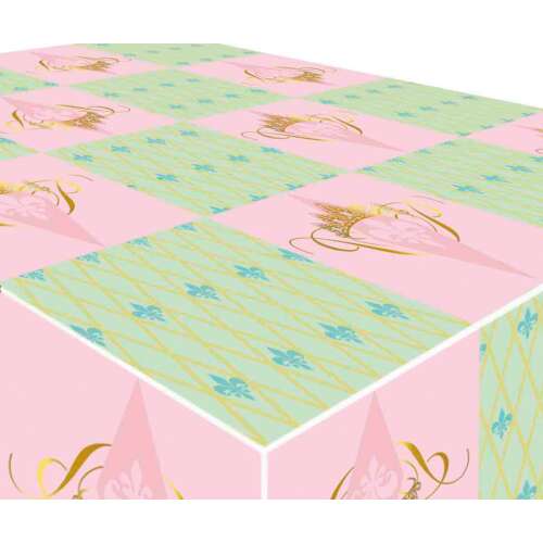 Feță de masă pentru petrecerea prințesei, feță de masă roz și verde cu coroane aurii și modele florale