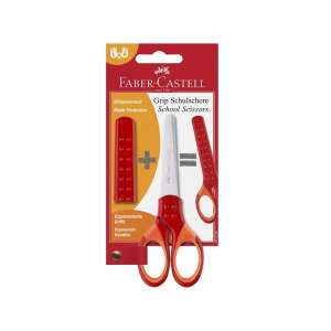 Foarfece școlare Faber-Castell Grip, roșii, mânere ergonomice, protecție pentru lamă, pentru copii - Foarfece
