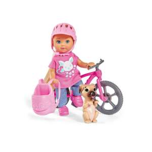 Evi Love Puppe mit blonden Haaren, die ein rosa Fahrrad mit einem Welpen im Korb fährt - Simba Toys Baba