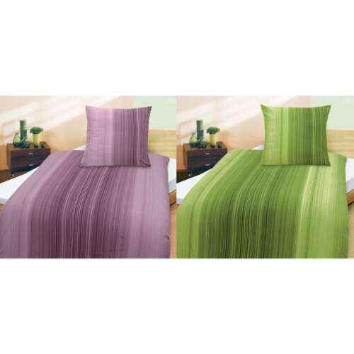 Lila und grüner gestreifter Mikrofaser-Bettwäsche-Set, 2-teilig, beinhaltet Bettbezug und Kissenbezug