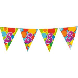 8. Geburtstags Girlande, bunte Dreiecksfahnen mit der Nummer 8, 10 Meter lang - Partydeko