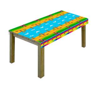 Cowboy und Indianer Party-Tischdecke, farbenfrohes Design mit indianischen Motiven, auf einem Tisch - Innenarchitektur