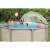 People enjoying a Bestway above ground pool with beige canopy