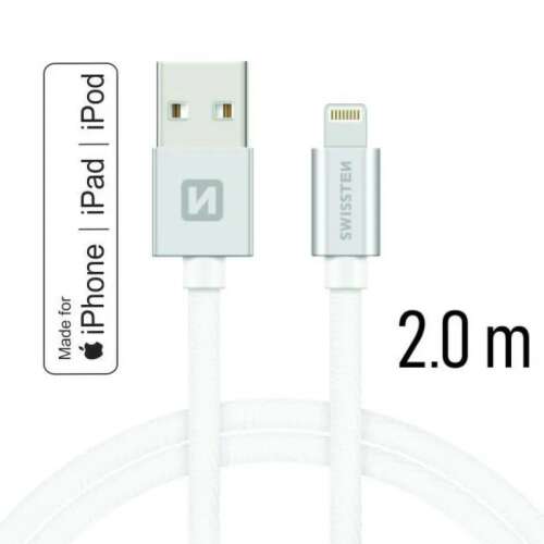 Kabel Swissten 2m USB do Lightning, białe, certyfikat MFI, do iPhone'a, iPada, iPoda