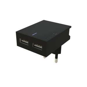 Swissten hálózati gyorstöltő adapter, 2 USB porttal, Smart IC technológiával, fekete - Swissten