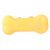 Spatele unei jucării pentru câini în formă de os, galbenă și care scârțâie