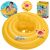 Bestway Swim Safe ABC Three-Ring Baby Float, yellow, with packaging and in use