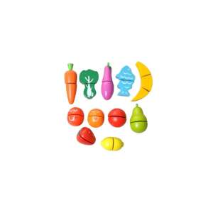 Set de jucărie din lemn cu fructe și legume, include morcov, broccoli, vinete, pește, banană, roșie, pară, lămâie, căpșună, tăietură și cuțit - Bucătărie pentru copii și accesorii de bucătărie pentru jucării