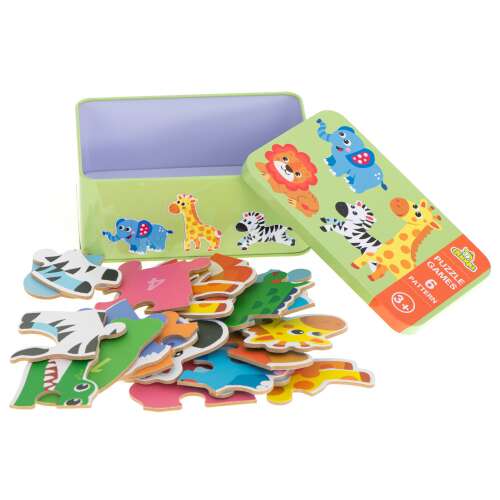 Safari-Tier-Puzzle in Metalldose, 25 Teile, 6 Muster, für Kinder ab 3 Jahren