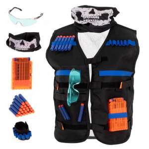 Black tactical vest with multiple pockets and straps for Nerf darts and accessories - Toy Gun, Bullet