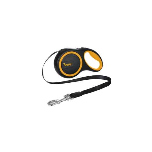 Purlov retractable dog leash, black with yellow accents, 8 meter long, for dogs up to 50 kg