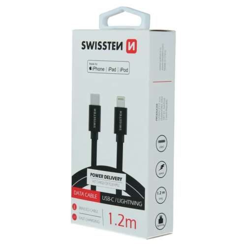 Swissten - adatkábel textil bevonattal, USB-C/lightning MFI, 1,2 m fekete 80728952