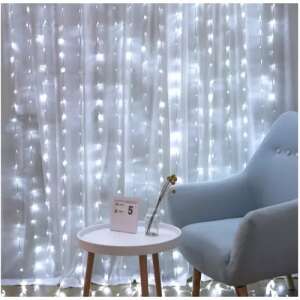 300 lumini LED în formă de draperie, alb rece, alimentate prin USB, cu telecomandă, pentru decorarea casei, nunta, petrecere și multe altele - Iso Trade Ghirlande luminoase