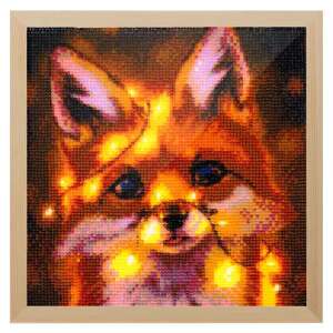 Framed diamond painting of a fox in Malatec pine wood frame - Malatec