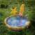 Yellow inflatable splash pad with seahorse and starfish, 96x55cm, in use in garden