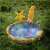 Yellow inflatable splash pad with seahorse and starfish, 96x55cm, in use in garden