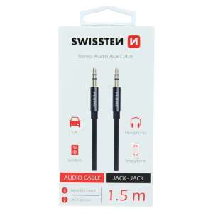 Swissten 1.5m Stereo Audio Aux Cable, Jack to Jack, Black, Braided Cable - Computers and Accessory