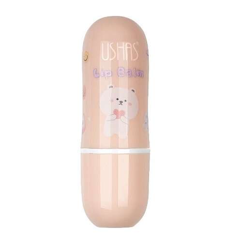 Ushas Balsam do ust, różowy i biały sztyft do ust z uroczym wzorem niedźwiedzia, nawilżający i odżywczy dla suchych ust