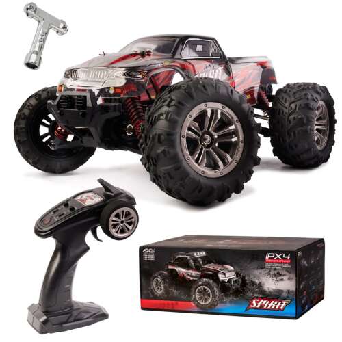 Spirit 1:16 scale 4WD RC Monster Truck with 2.4GHz remote control, red and black, 52km/h speed, brushless motor