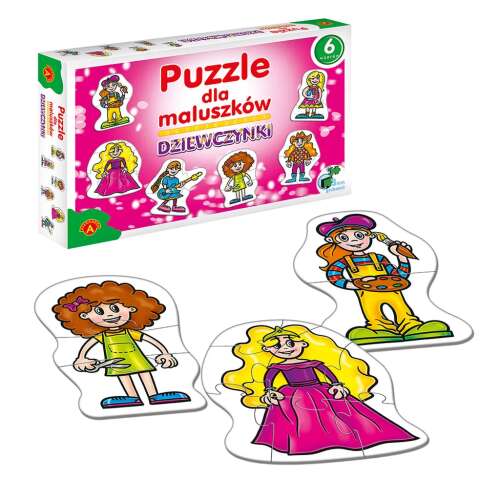 ALEXANDER girls puzzle for toddlers, 6 pieces, showing 3 puzzle pieces with girls in different outfits