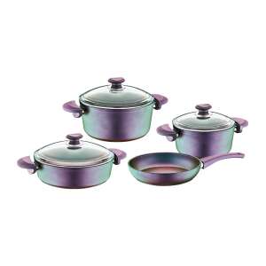 WHO-Titan 7-teiliges Kochgeschirr-Set, Aluminium, lila, antihaftbeschichtet, mit Glasdeckeln - Koch- & Backgeschirr