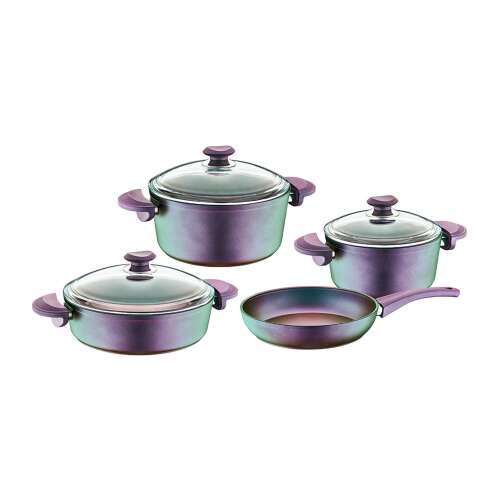 WHO-Titan 7-teiliges Kochgeschirr-Set, Aluminium, lila, antihaftbeschichtet, mit Glasdeckeln