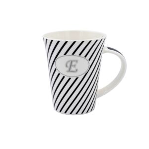 Striped Porcelain Mug with Letter E - Serving