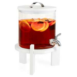 Navaris 5L glass beverage dispenser with tap and stand, white - Bar tool