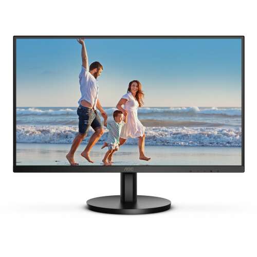 AOC Q27B3MA 27 inch Quad HD monitor with a family on the beach displayed on the screen