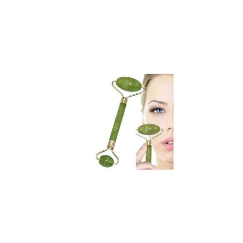 RIF REFCO Jade Roller für Gesichts- und Körpermassage, Jade Stein, 2 bewegliche Rollen, Anti-Aging-Effekt und Lymphdrainage, grün