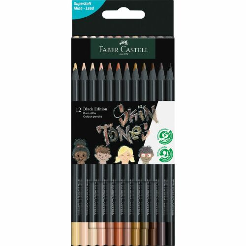 Faber-Castell Hautton-Farbstifte, 12er Set, Black Edition Verpackung