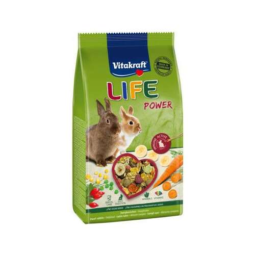 Vitakraft Life Power nyúleledel, 600g-os csomag, egészséges nassolnivaló aktív nyulaknak, vitaminokkal és ásványi anyagokkal, cukormentes, mesterséges színezékek és tartósítószerek nélkül - Rágcsálóeleség
