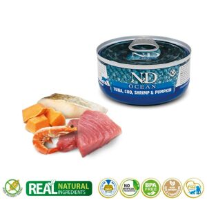 Farmina N&D Ocean Macskaeledel Tőkehallal, Garnélarákkal, Sütőtökkel - Összetevők - N&D