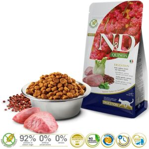 Farmina N&D Quinoa Digestion Lamm Katzenfutter - 1,5 kg, Trockenfutter für Katzen mit empfindlicher Verdauung - Katzenfutter