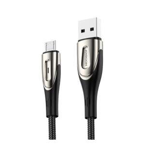 JOYROOM SHARP USB-microUSB töltőkábel, 300cm, fekete, nylon, gyors töltés, törésálló - Adatkábel