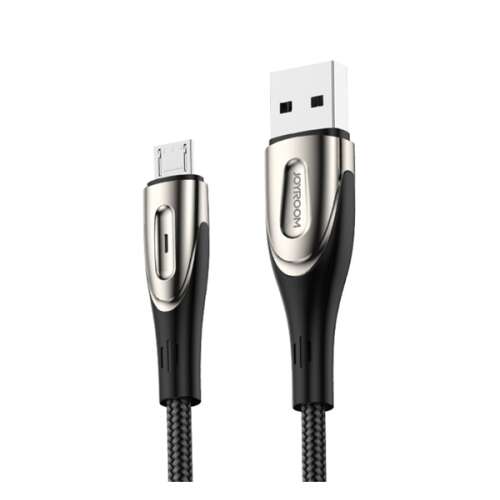JOYROOM SHARP USB-microUSB töltőkábel, 300cm, fekete, nylon, gyors töltés, törésálló